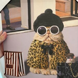 Cat Canvas with Leopard Print and Black Accents